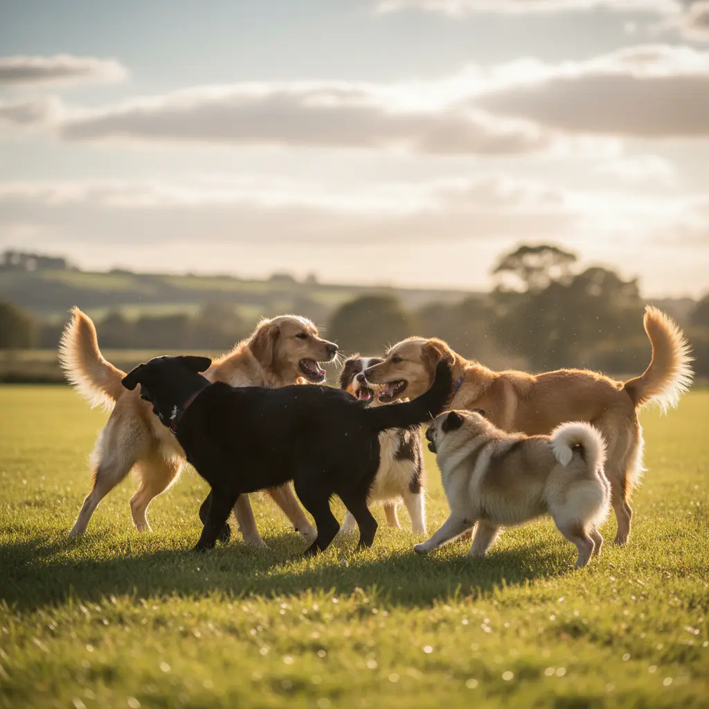 Dogs playing together safely