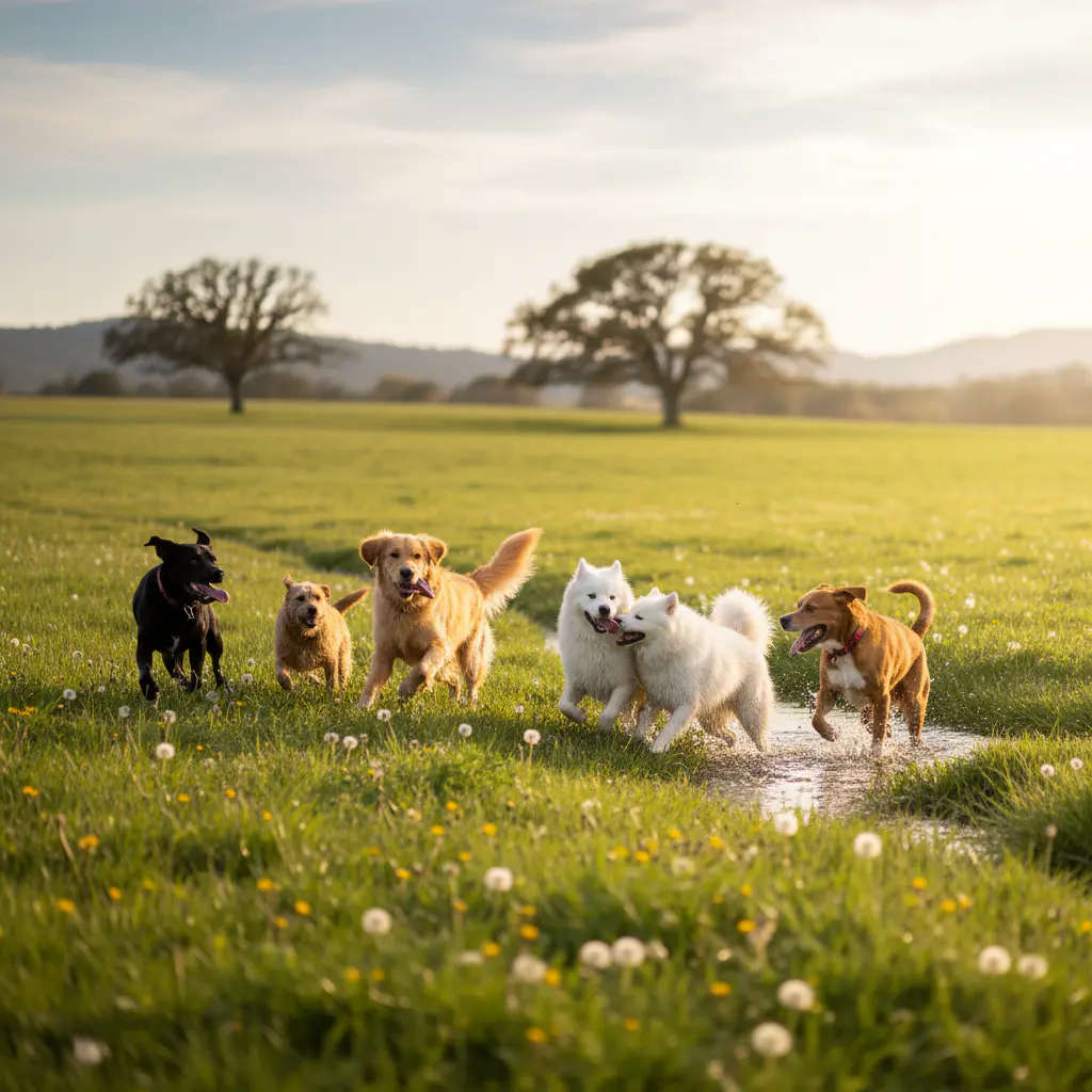 Friendly dogs playing outdoors