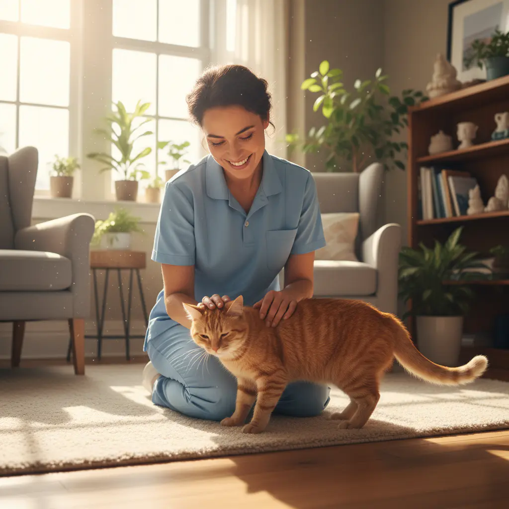 Caregiver petting a cat
