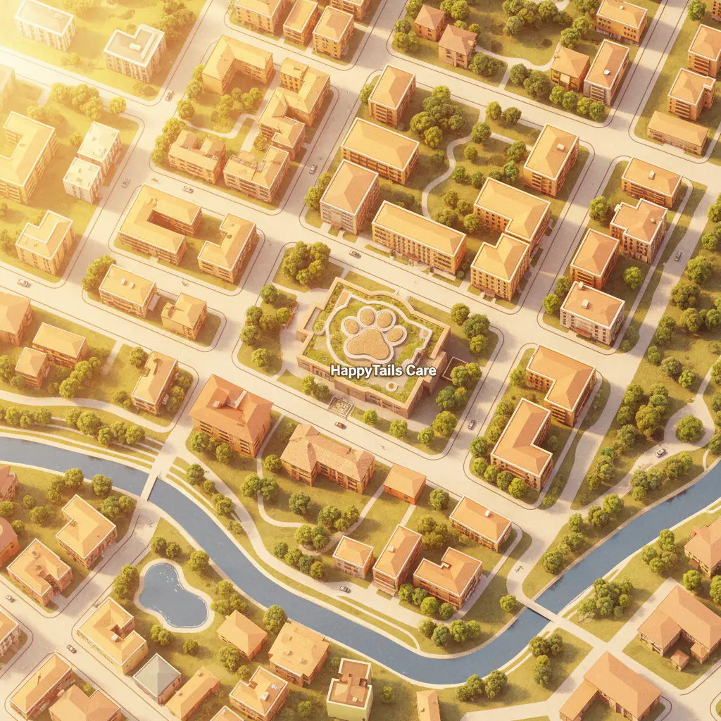 Map view of HappyTails Care location